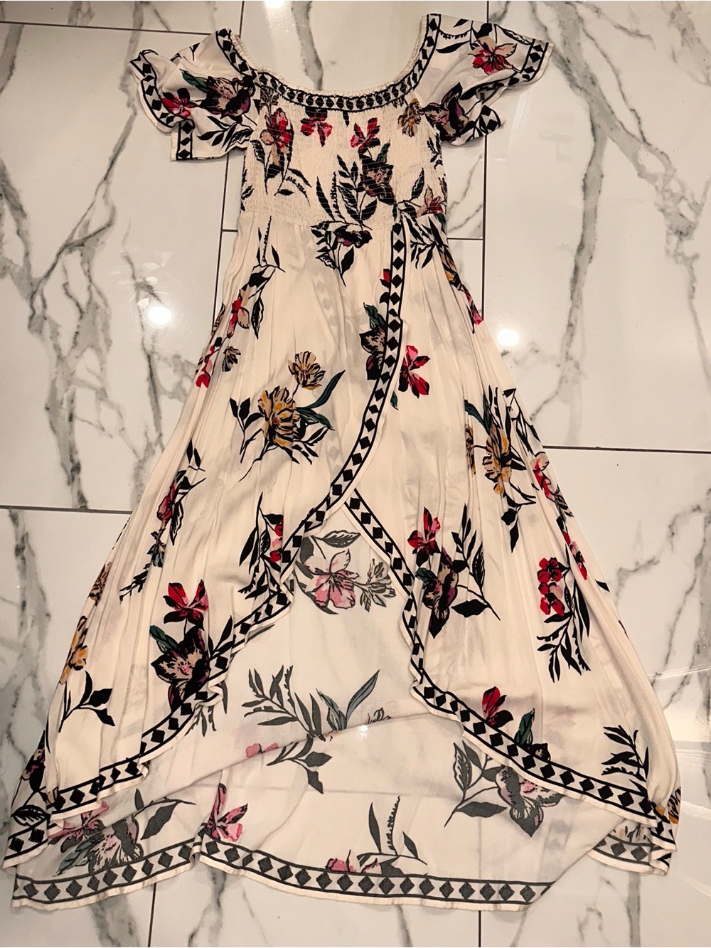 Jealous Tomato Ivory High-Low Floral Maxi Dress